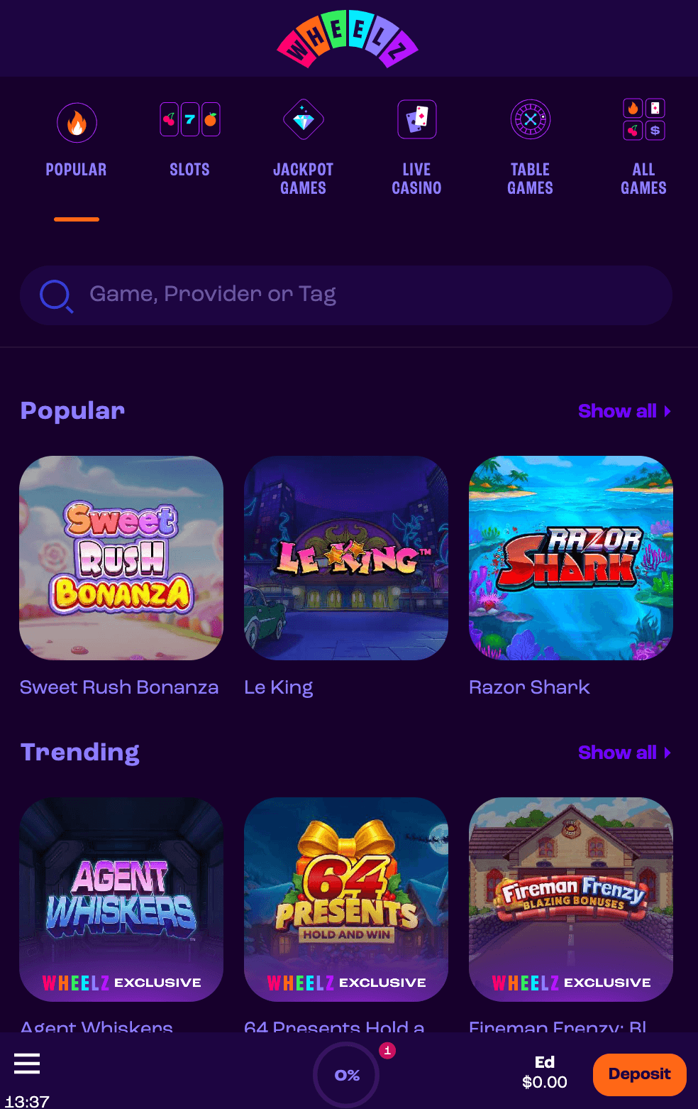 Wheelz Casino Mobile Version