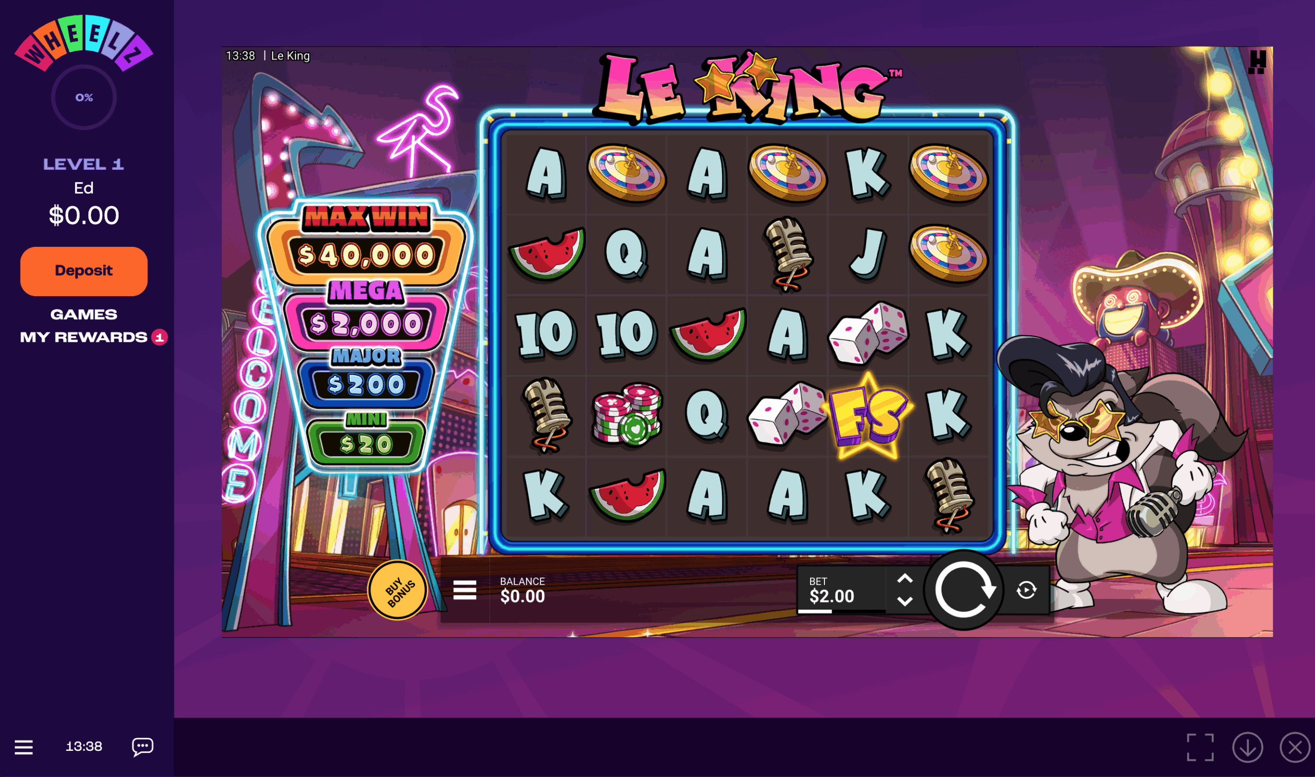 Wheelz Casino Game View - Slot Interface