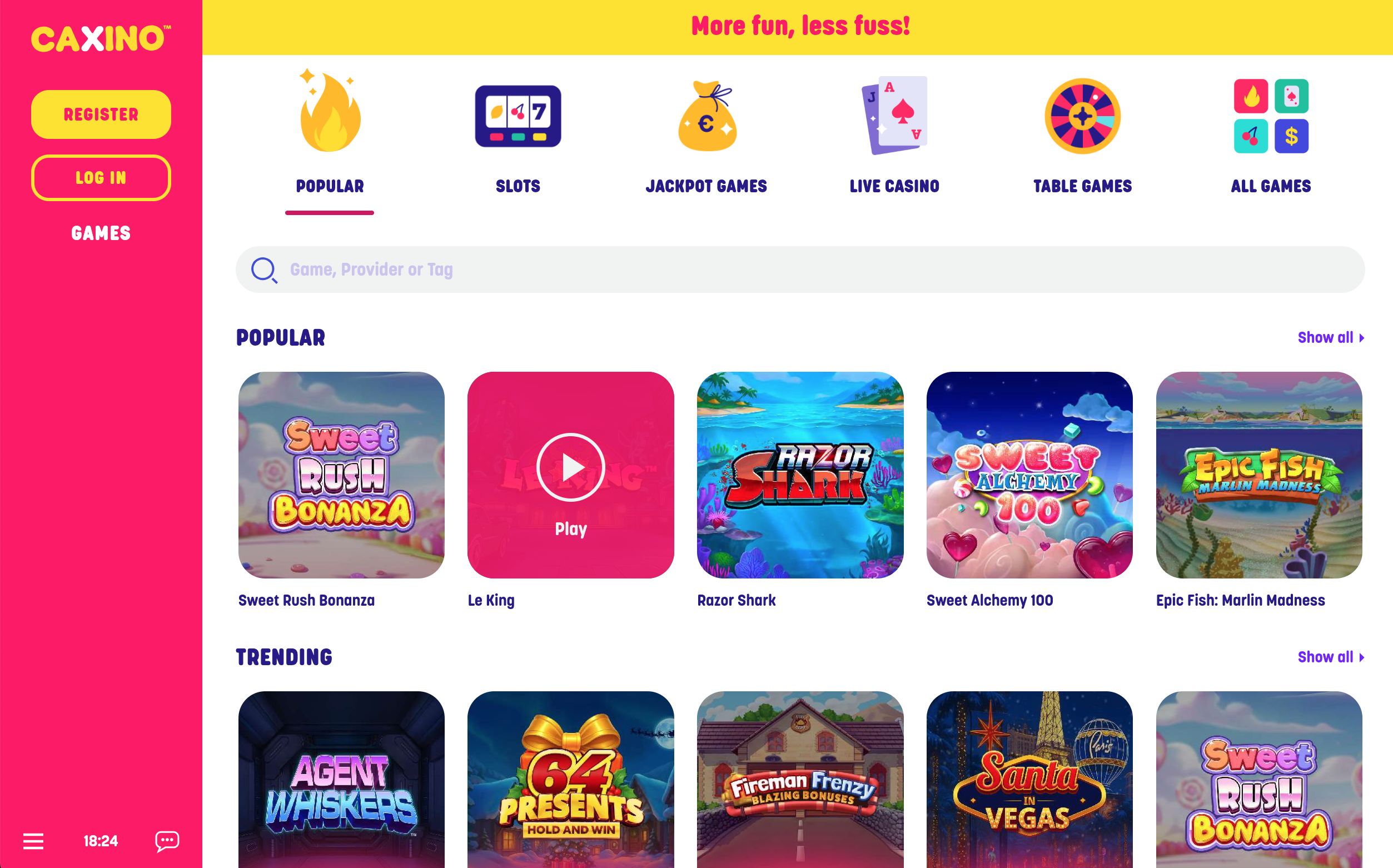 Caxino Casino Game Interface