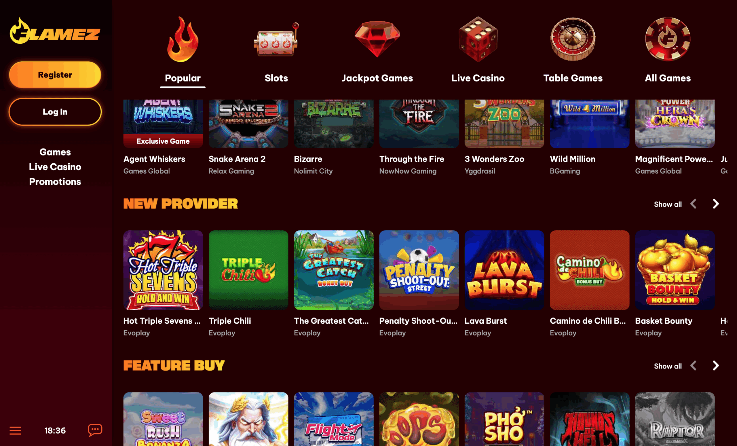 Flamez Casino Game Interface