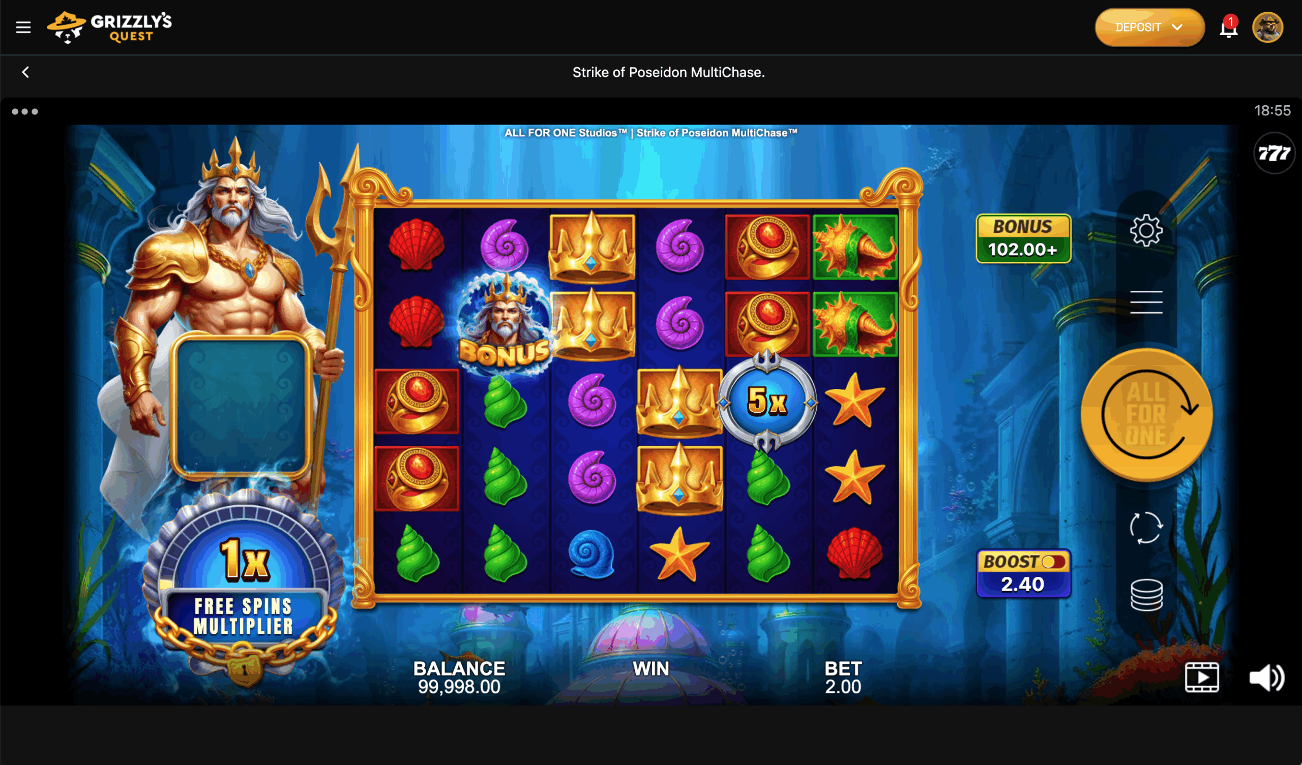 Grizzly's Quest Casino Game Interface