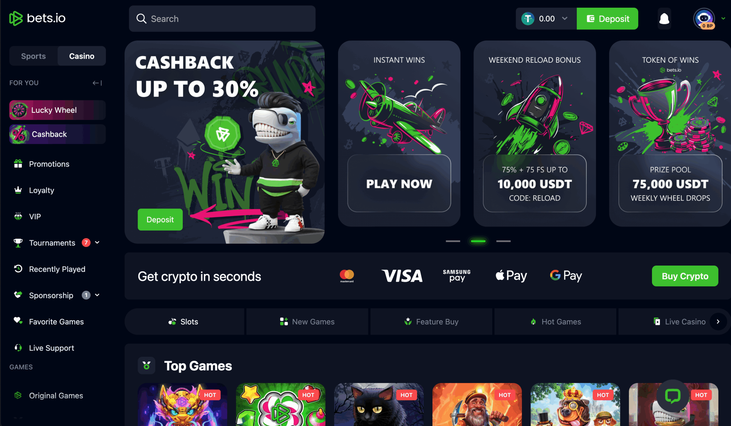 Bets.io Casino Homepage