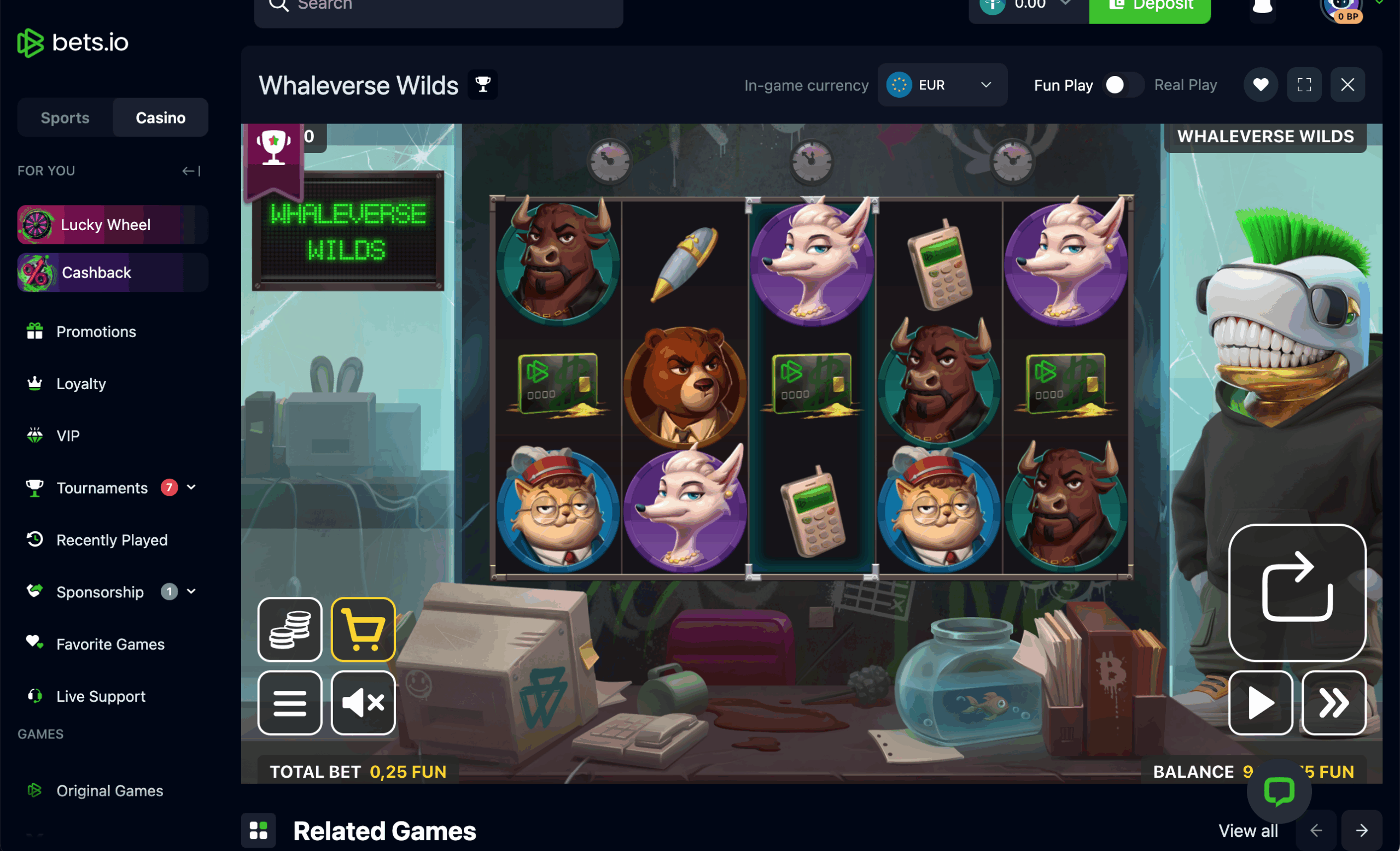 Bets.io Casino Game Interface